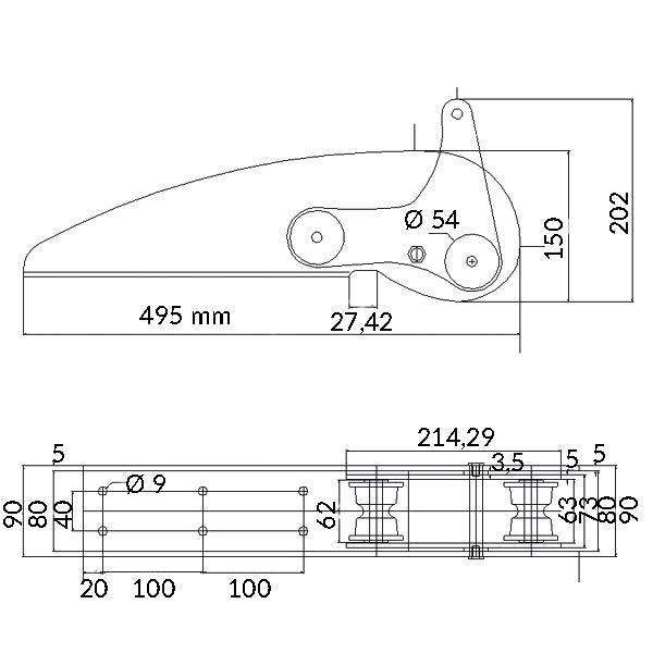 1852 Ankerrulle AISI 316 max. 20kg anker L-495mm-2