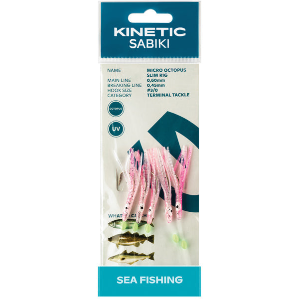 Kinetic Sabiki lille blæksprut makrel/torsk, Pink/glimmer-1