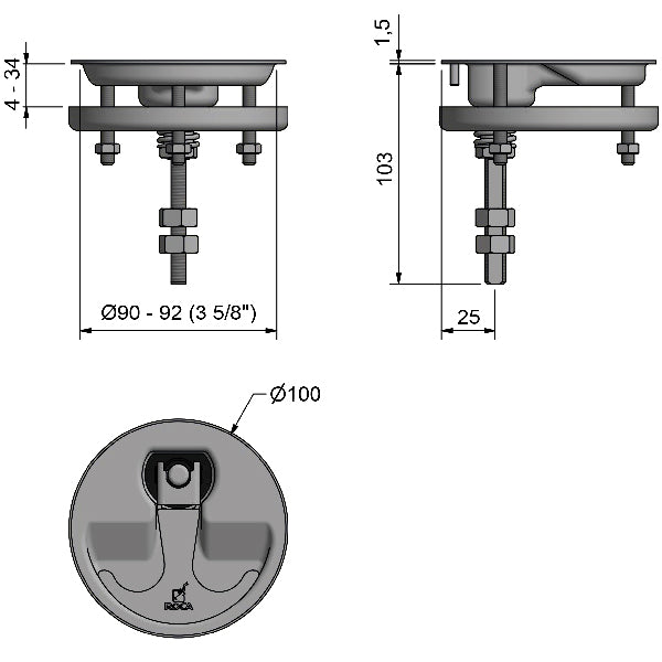 Roca dørkbeslag 100mm RF316-2