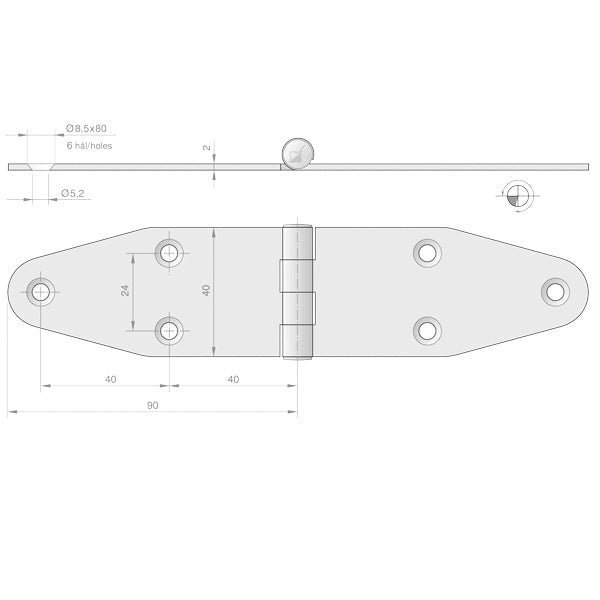 Roca hængsel 180x40mm AISI 304-2