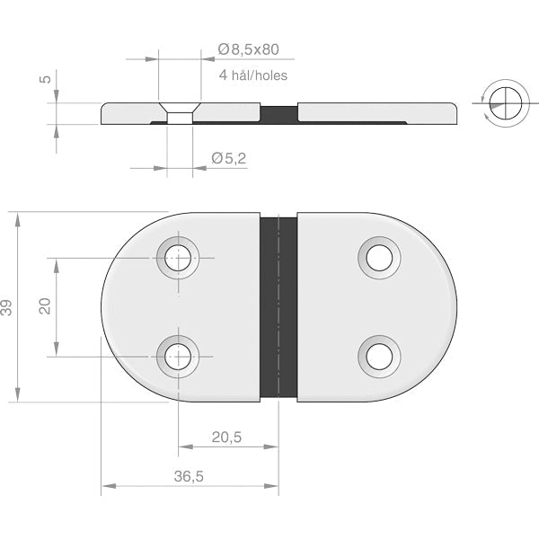 Roca hængsel gummiled 73x39mm AISI 304-2