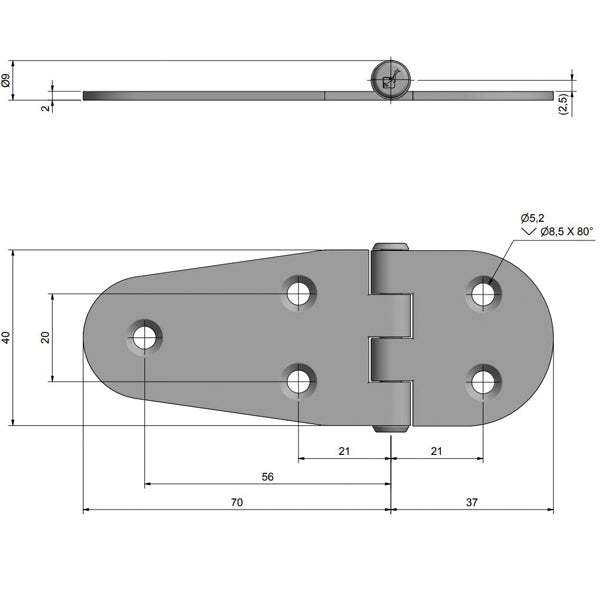 Roca hængsel 107x40mm AISI 316-2
