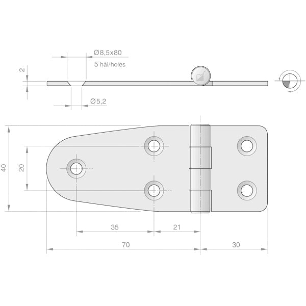 Roca hængsel 100x40mm AISI 316-2