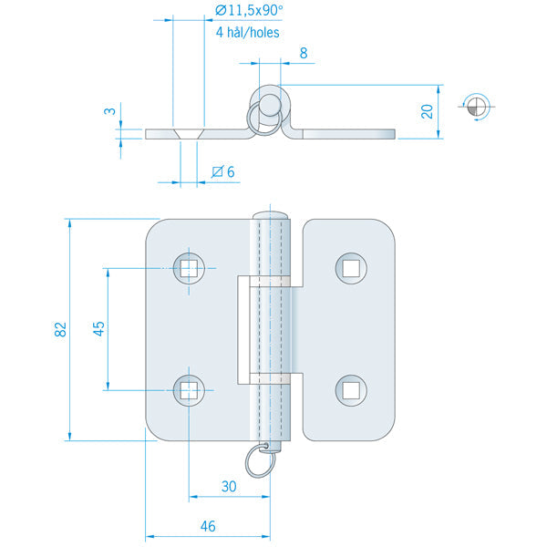 Roca hængsel 92x82mm AISI 304-1