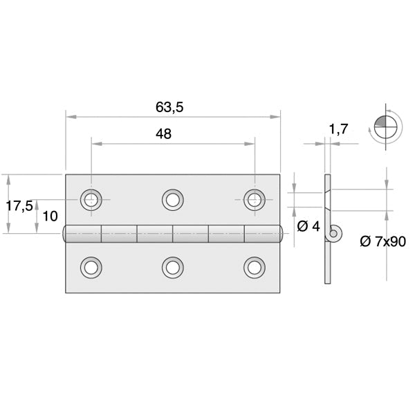 Roca kanthængsel 35x63,5mm forkromet messing-2