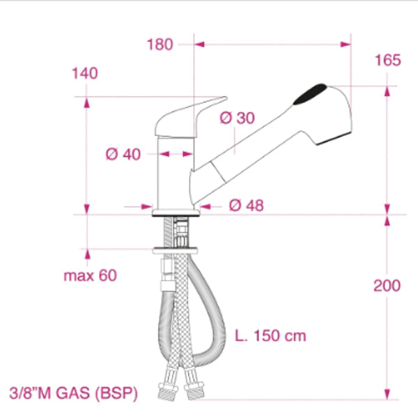 Blandingsbatteri lille med brus flow/spray knap-2