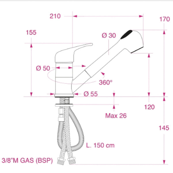Blandingsbatteri stor med brus flow/spray knap-2