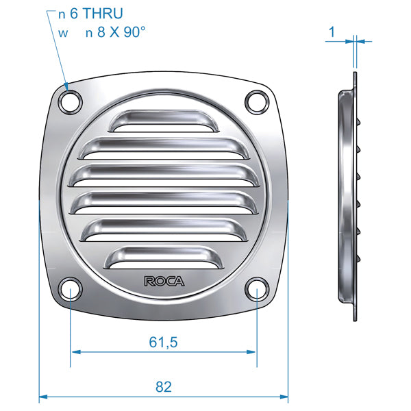 Roca ventilator 82x5mm AISI316-2