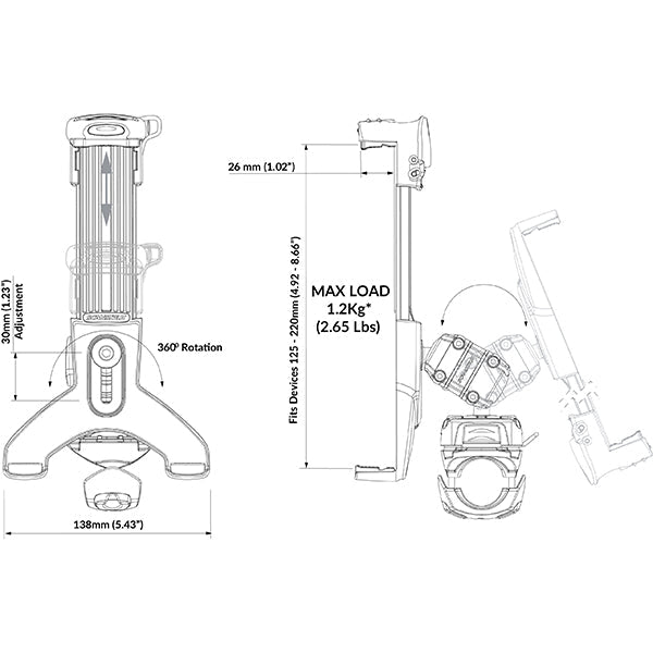 ROKK iPad/Tablet monteringskit til gelænder Ø19-34mm-5