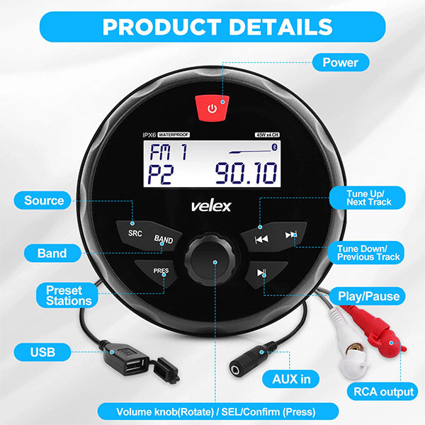 Velex Marine radio sæt DAB+/FM med 2 højttaler 6,5"-2