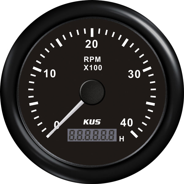 Kus omdr.tæller med timetæller sort benzin 0-4000 1.-10p 12/-1