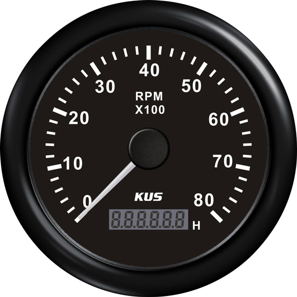Kus omdr.tæller med timetæller sort benzin 0-8000 1.-10p 12/-1