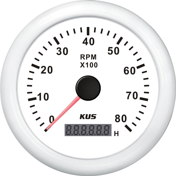 Kus omdr.tæller benzin 0-8000 1.-10p med timet.hvid 12/24V Ø-1