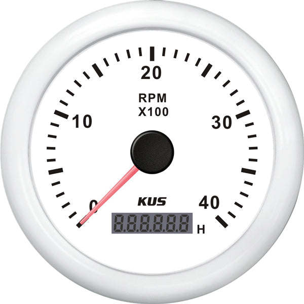 Kus omdr.tæller diesel 0-4000 0.5-250 med time.hvid 12/24V Ø-1