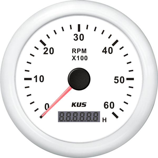 Kus omdr.tæller diesel 0-6000 0.5-250 med time.hvid 12/24V Ø-1