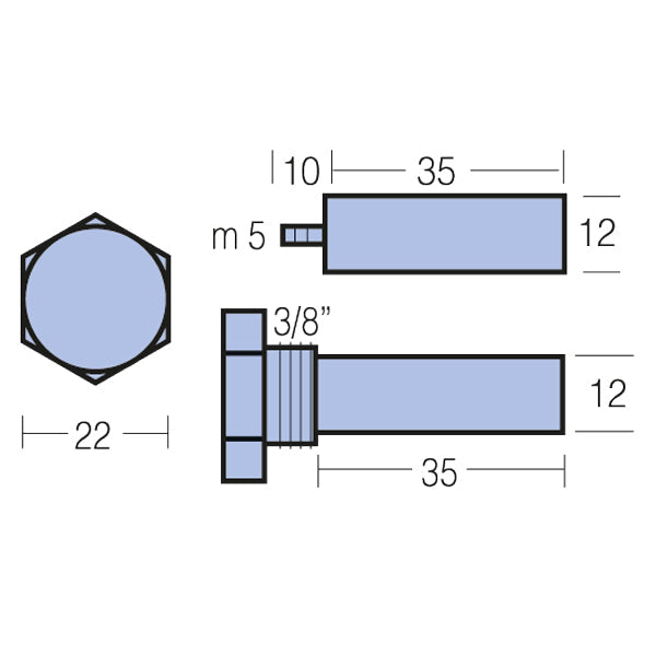Tecnoseal Bukh motorzink komplet zink:12x35 M5 møtrik: 3/8-2