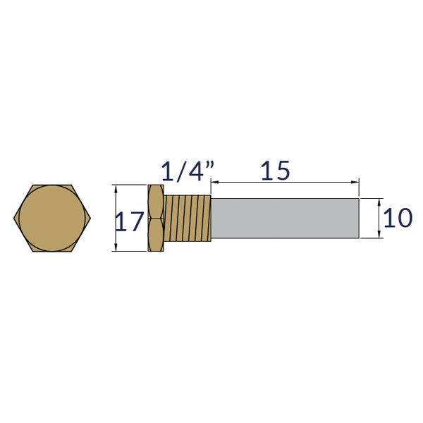 Tecnoseal Martec anode komplet 1/4" L:15mm-2