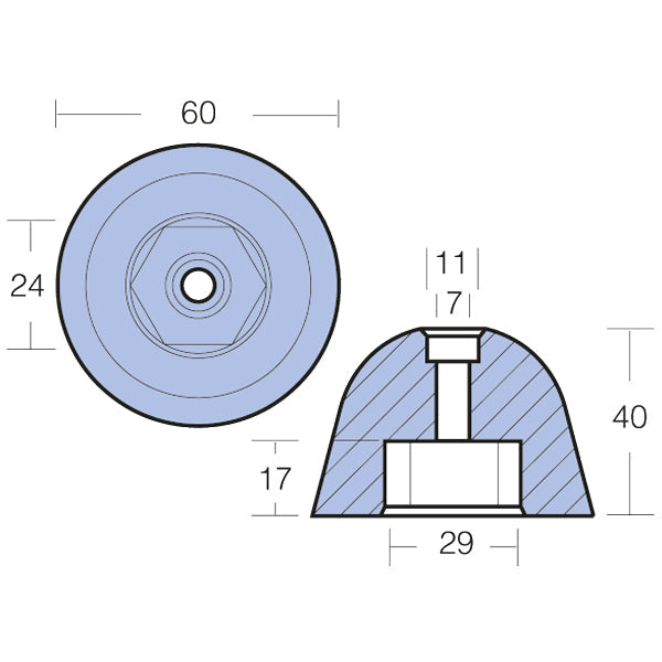 Tecnoseal Zinkanode vetus bovpropel serie Ø60-3