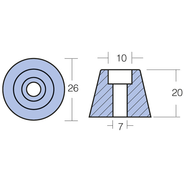 Tecnoseal Zinkanode sidepower (61180) ældre 4 & 6hk 3-blad-2