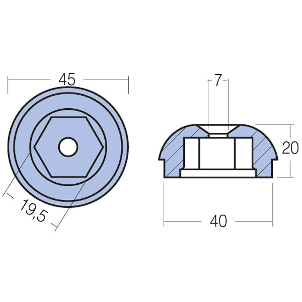 Tecnoseal Alu anode sidepower (71190a) sp55s/75t/95t,se60/80-2