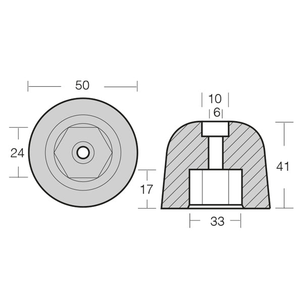 1852 Zinkanode Vetus bovpropel serie Ø50-3