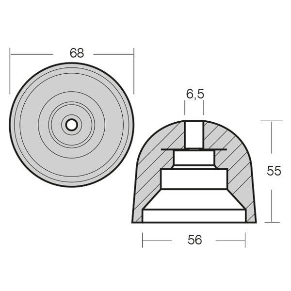 1852 Zinkanode Vetus bovpropel serie Ø68-3