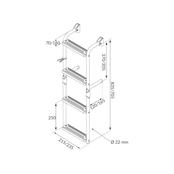 Nuova rade badestige RF stål 4 trin - 2+2, 215x835mm-2