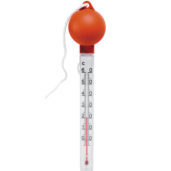 Badevandstermometer i plast med flydende orange bold.-1