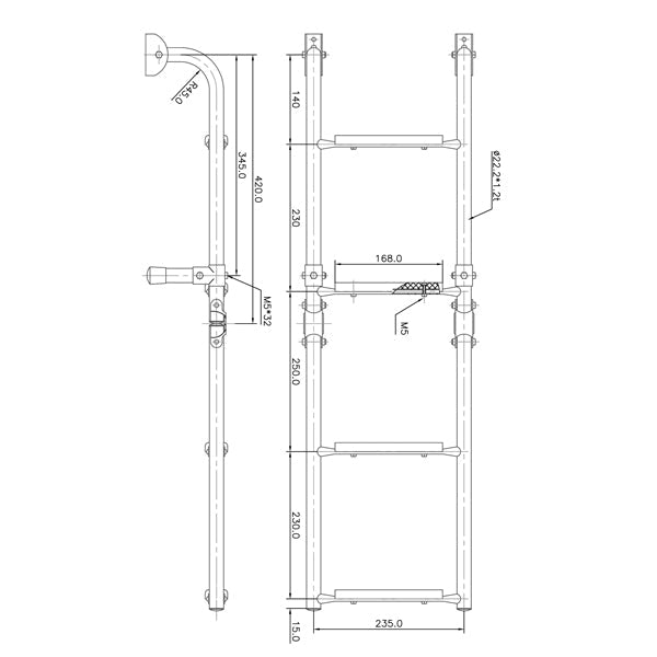 Badestige 2+2 RF stål med 4 teak trin-2
