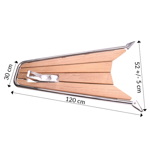 Stævnplatform med teak & ankerrulle 120x52cm Ø32mm rør-2