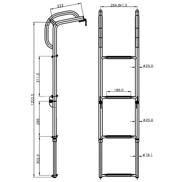 Badestige til platform 4 trin b-290mm l-615-1200mm d-240mm-2