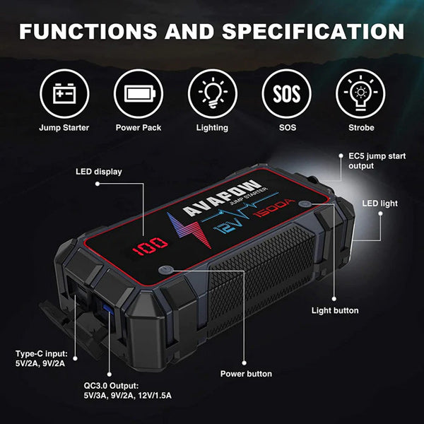 Avapow A9 jump starter 12V, peak 1500Amp-2