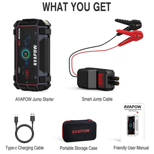 Avapow A9 Plus jump starter 12V, 2000Amp leveres med taske-4