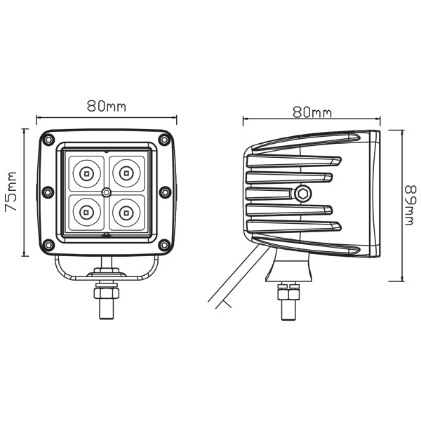 1852 dækslys 10-30Vdc, 12W LED, Flood, 1080lm, 80x75x82mm-2