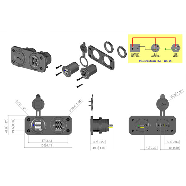 1852 panel dobbelt usb udtag & volt/amperem-2