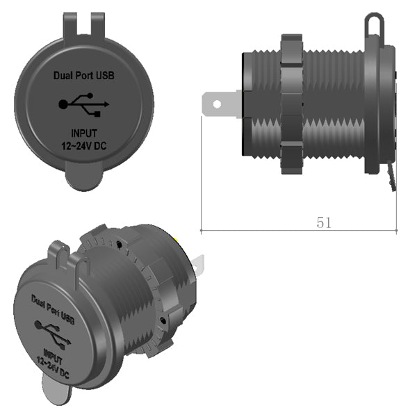 1852 indbygnings USB udtag IP65 12/24V USB A & C-3