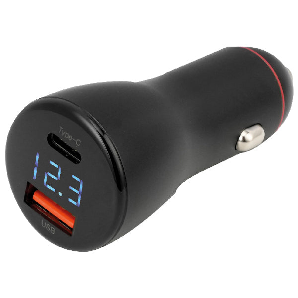 1852 quick oplader 12-24V, USB A & C med voltmeter-1