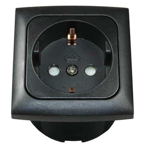 Indbygningsstik 220v komplet sort-1