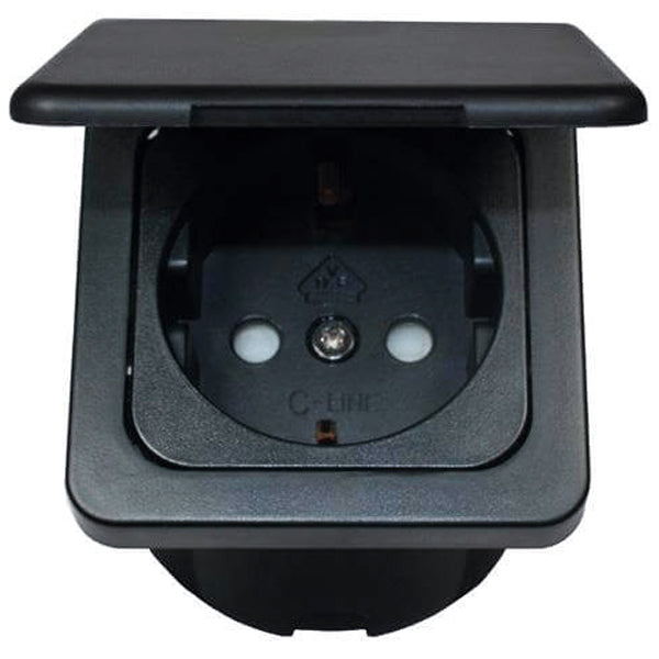 Indbygningsstik 220v med klap sort-1