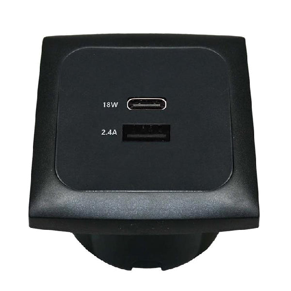 Indbygningsstik 12/24v sort USB og USB-C-1