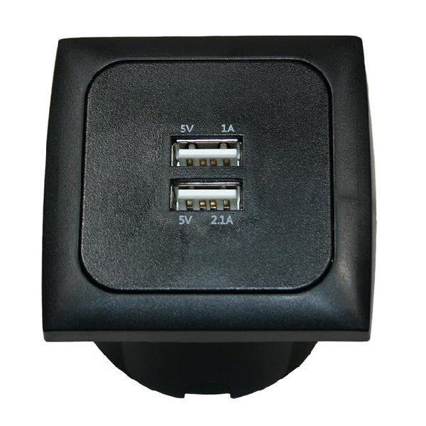 Indbygningsstik 12/24v sort 2 stk USB-1