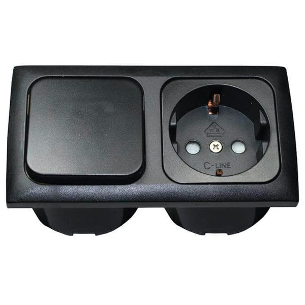 Indbygningsstik 220v med afbryder komplet sort-1