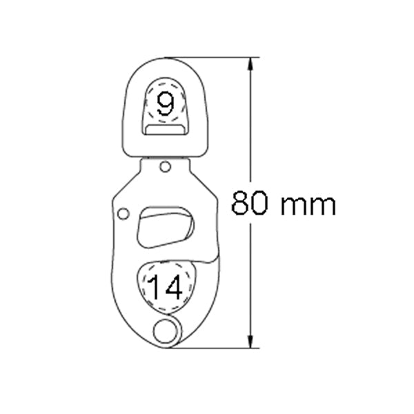 Ronstan triggersnap skødekrog lille øje bl 2.000 kg 80 mm