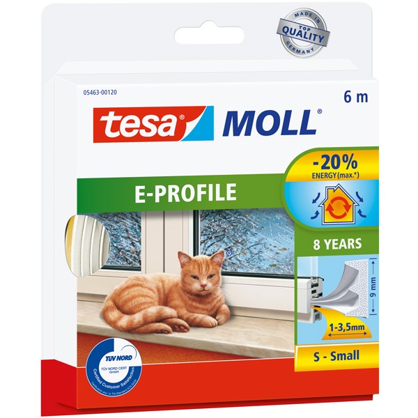 Tesa tætningsliste e-profil 4 x 9mm x 6m hvid-1