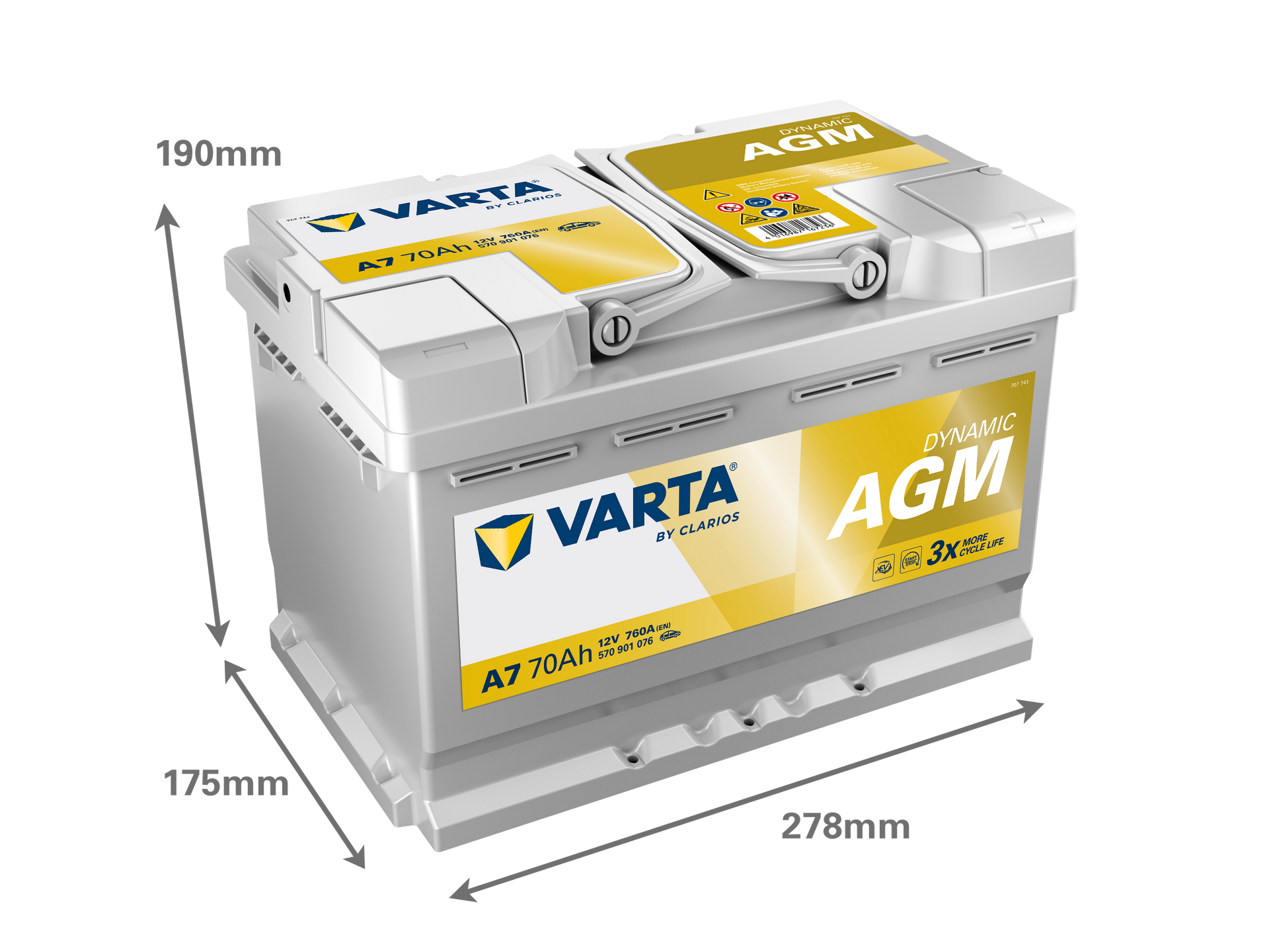 VARTA Dynamic AGM batteri 12V 70Ah A7
