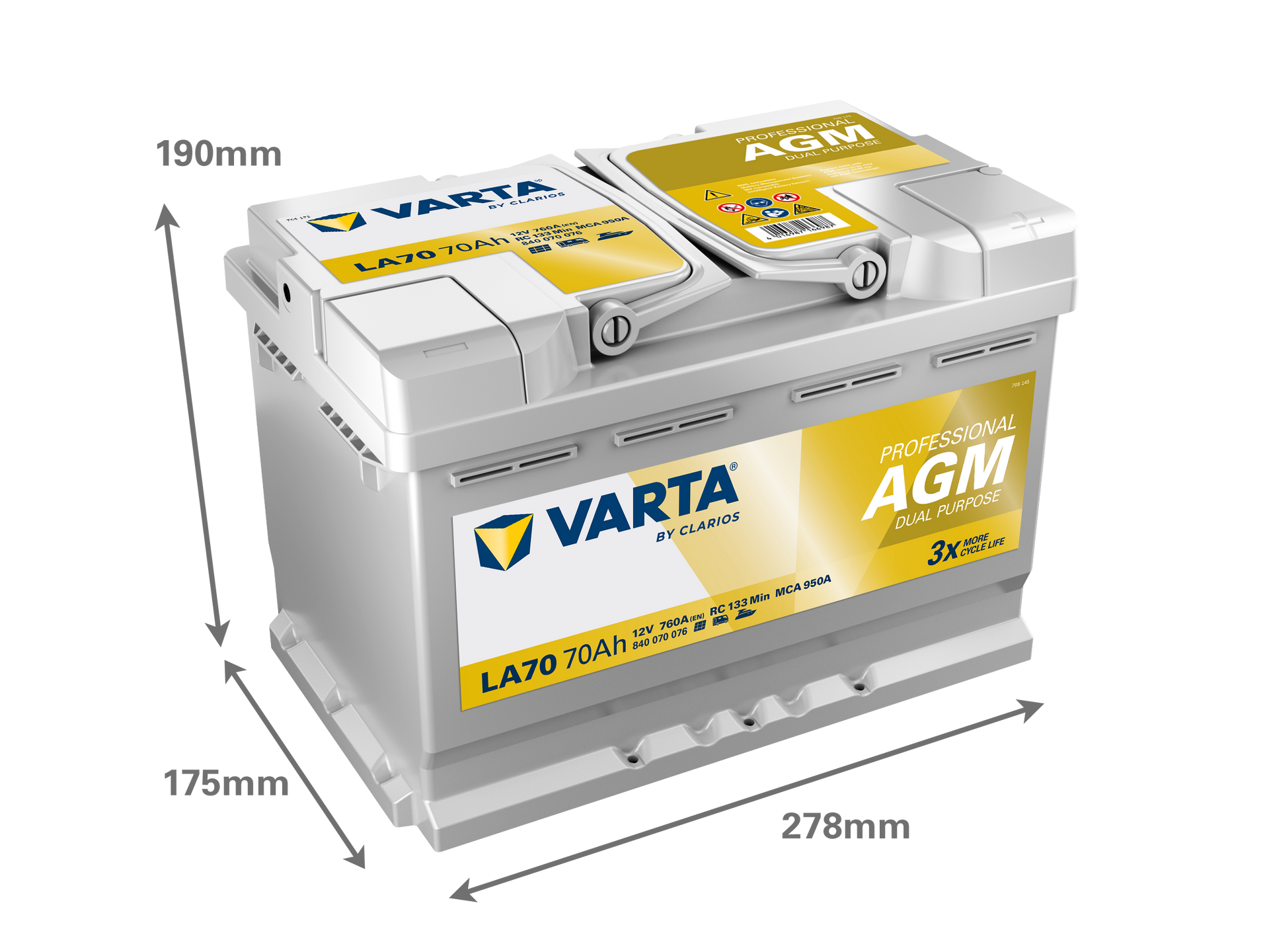 VARTA Professional Dual Purpose AGM batteri 12V 70Ah LA70