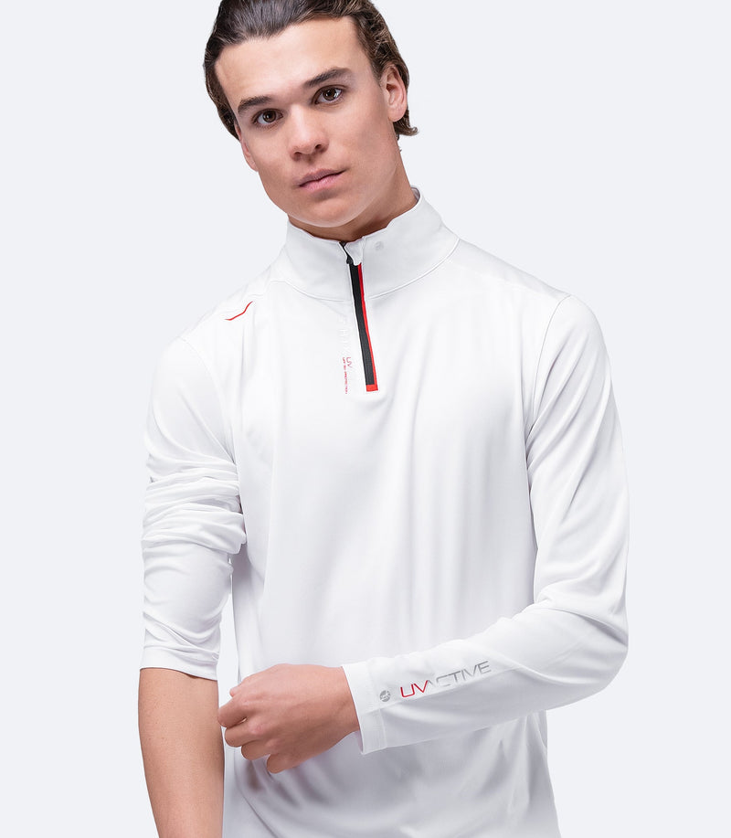 Mens UVActive High Collar 1/4 Zip Top - White-5