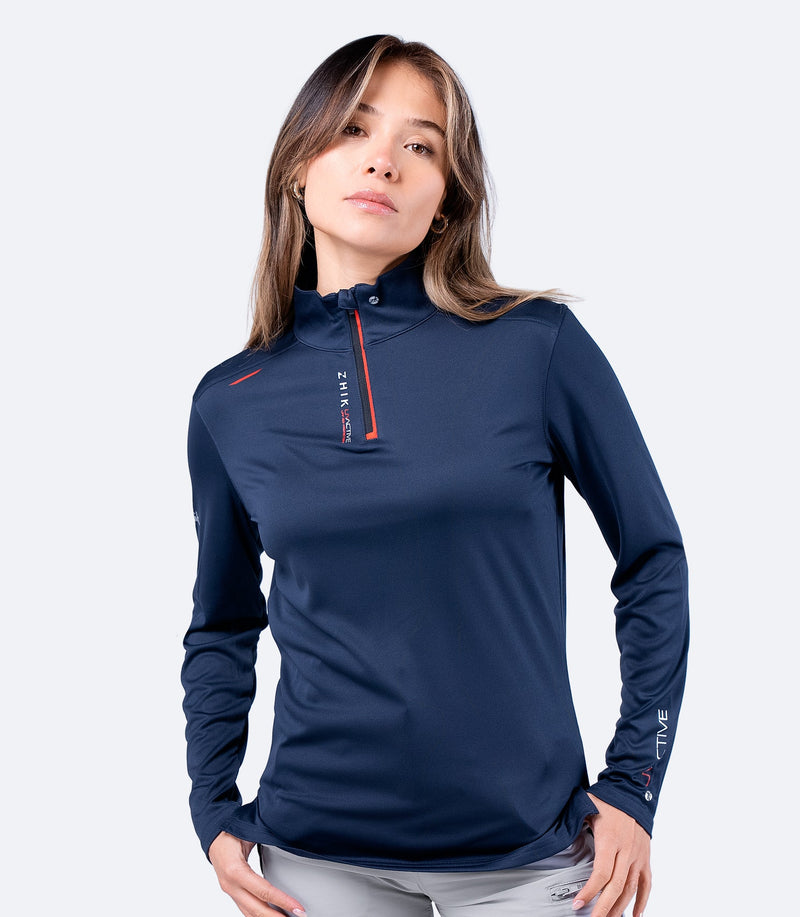 Womens UVActive High Collar 1/4 Zip Top - Navy-1