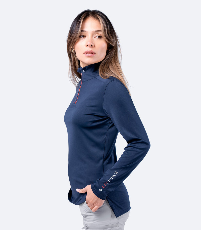 Womens UVActive High Collar 1/4 Zip Top - Navy-2