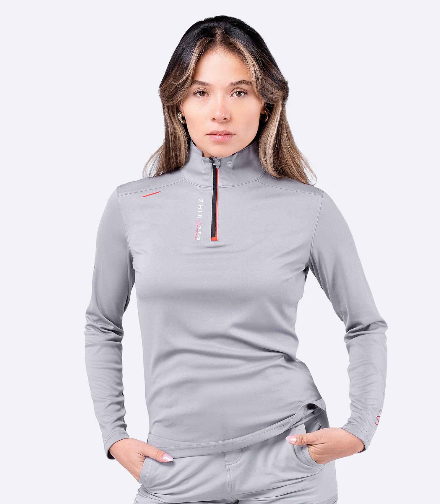 Womens UVActive High Collar 1/4 Zip Top - Grey-1